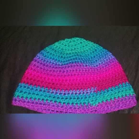 Handmade Dark Rainbow Crochet Beanie - Picture 1 of 5